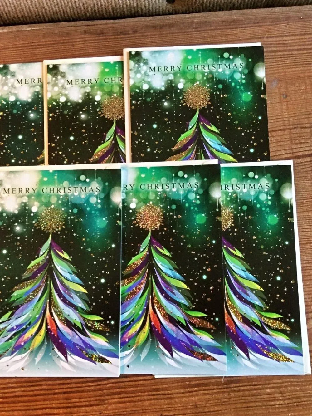 Leanin' Tree Christmas Cards Set of 6 Colorful Christmas Tree Design w/ Envelope